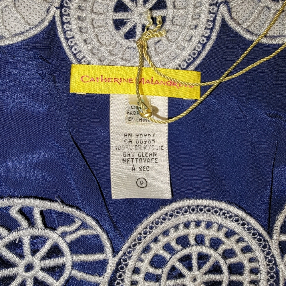 CATHERINE MALANDRINO Navy Silk "Marlin" Cocktail Dress 8P - Picture 2 of 8
